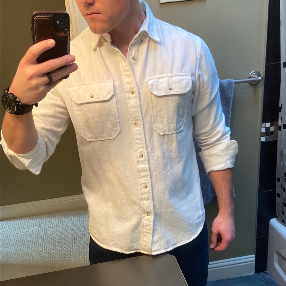 Men's Banana Republic White Flannel Button-Up Shirt